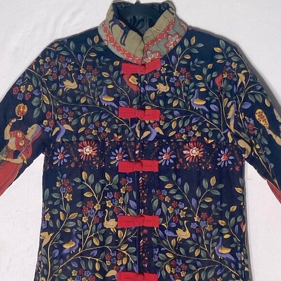 Qianbaiy Chinese Style Printed Quilted Long Coat Jacket S - Picture 16 of 16